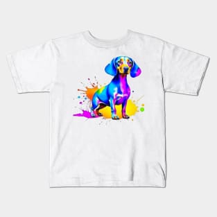 Colorful Dachshund Splatter Art - Playful Canine Delight Kids T-Shirt